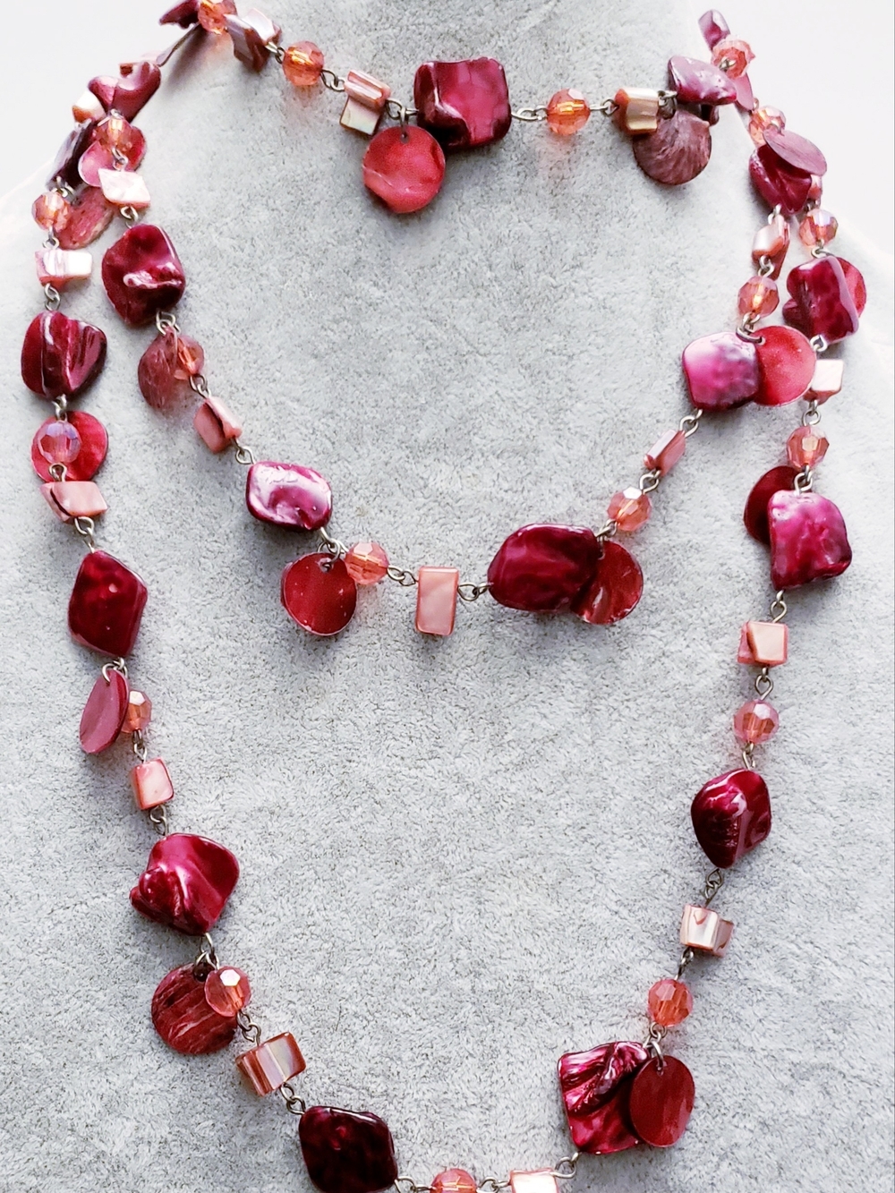 Elegant Pink Shell Bead Long Necklace - Women Jewelry